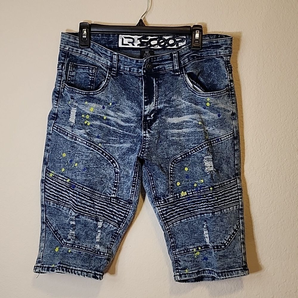 R SCOOP Painted Men's Shorts Blue Size 32"